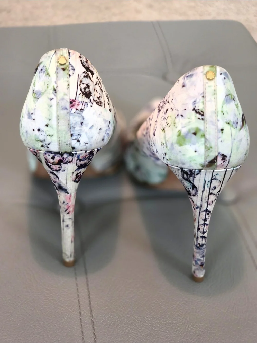 Ted Baker Floral Watercolor Pointed-Toe Stilettos - White with Pastel Accents
